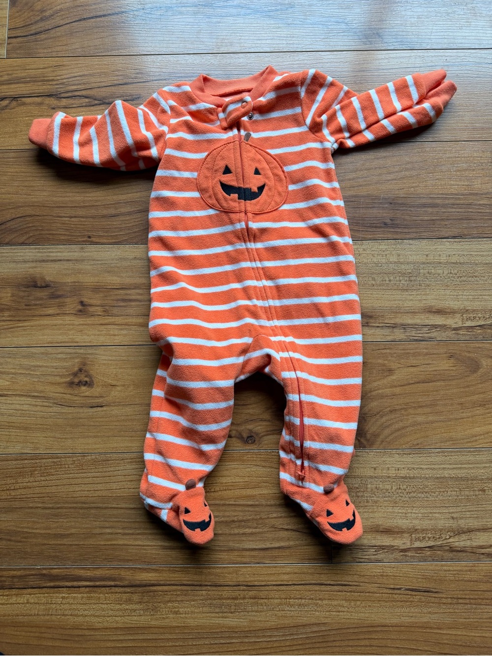 Orange Striped Pumpkin Footed One-Piece 6m